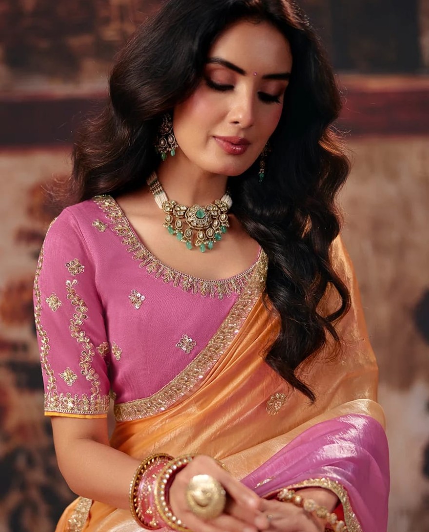 1014 - Ombre Peach & Pink Designer Style Festive Wear Saree